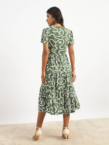 Donia Tiered Midi Length Dress - Sage &amp; White