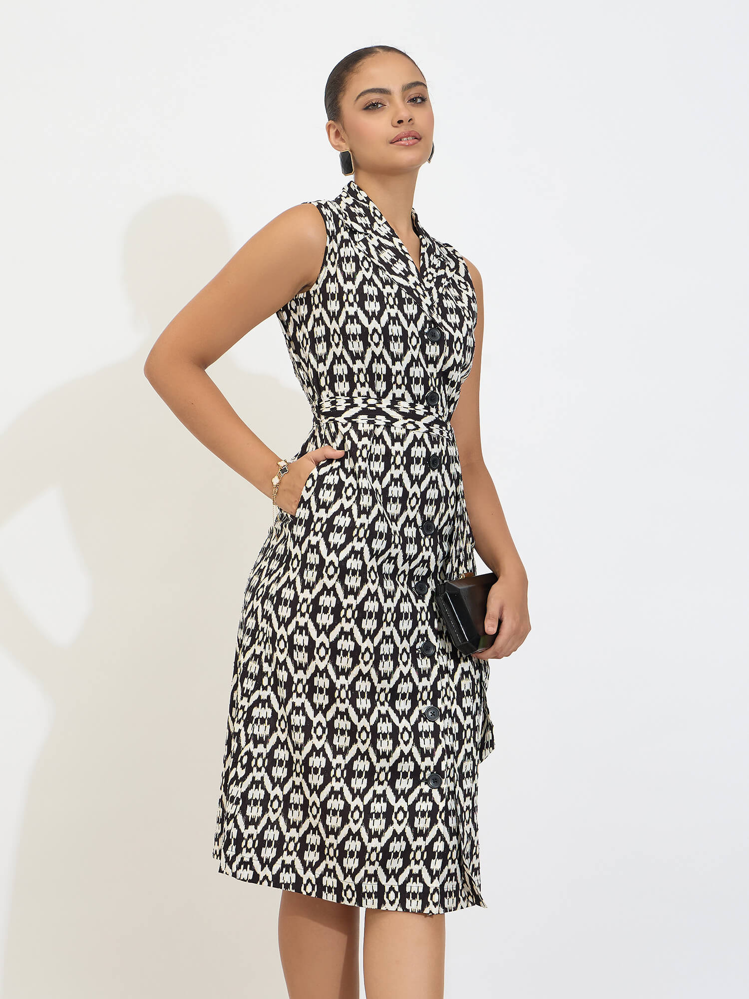 Kersey Black Belted Blazer Style Dress-Multi - SALT Attire