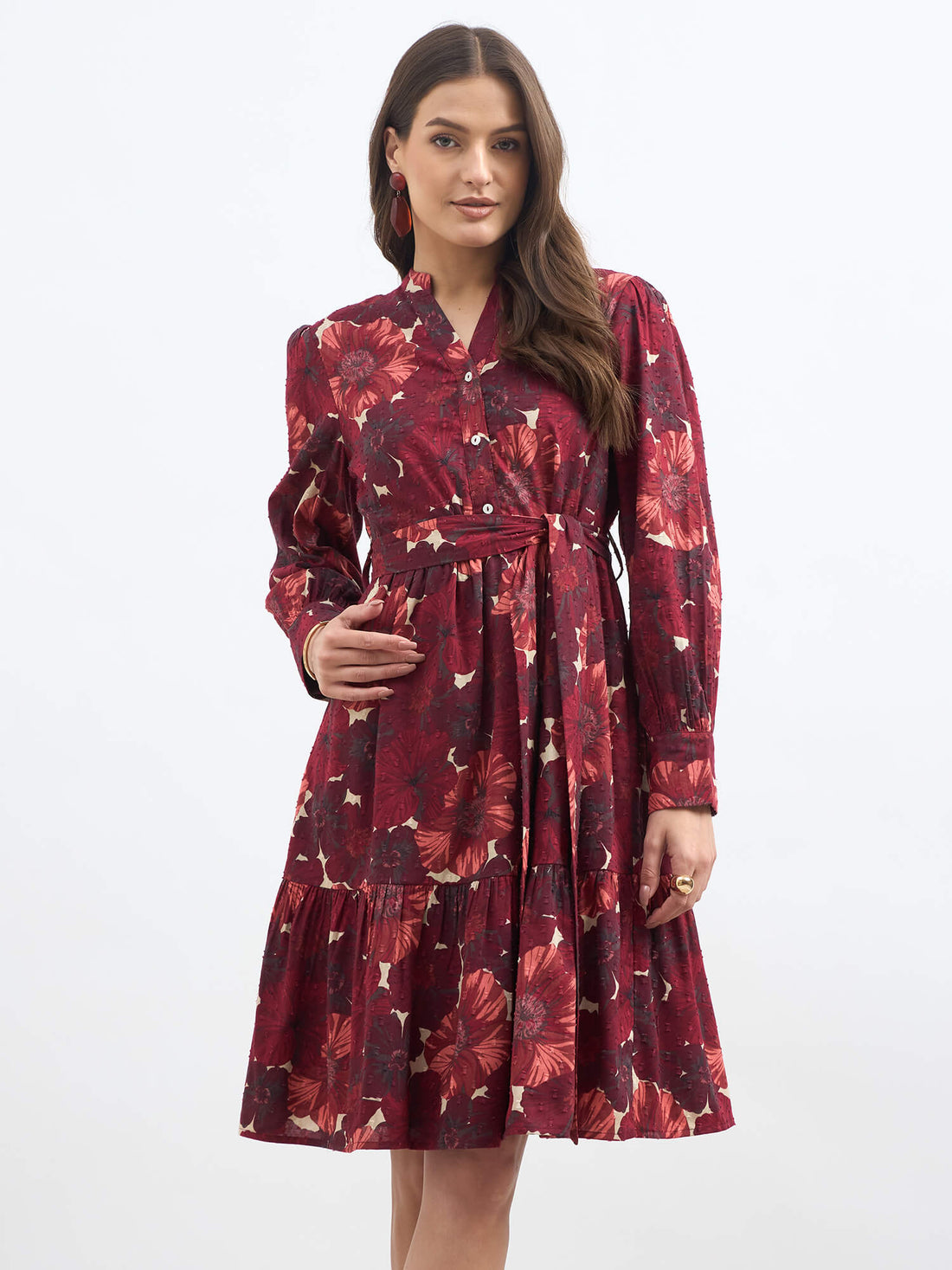 Lizbeth Short Belted Shirt Dress-Multi