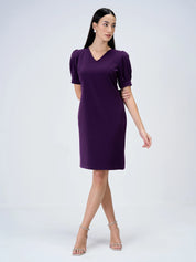 Valiant Balloon Sleeves Shift Dress-Purple