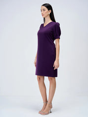 Valiant Balloon Sleeves Shift Dress-Purple