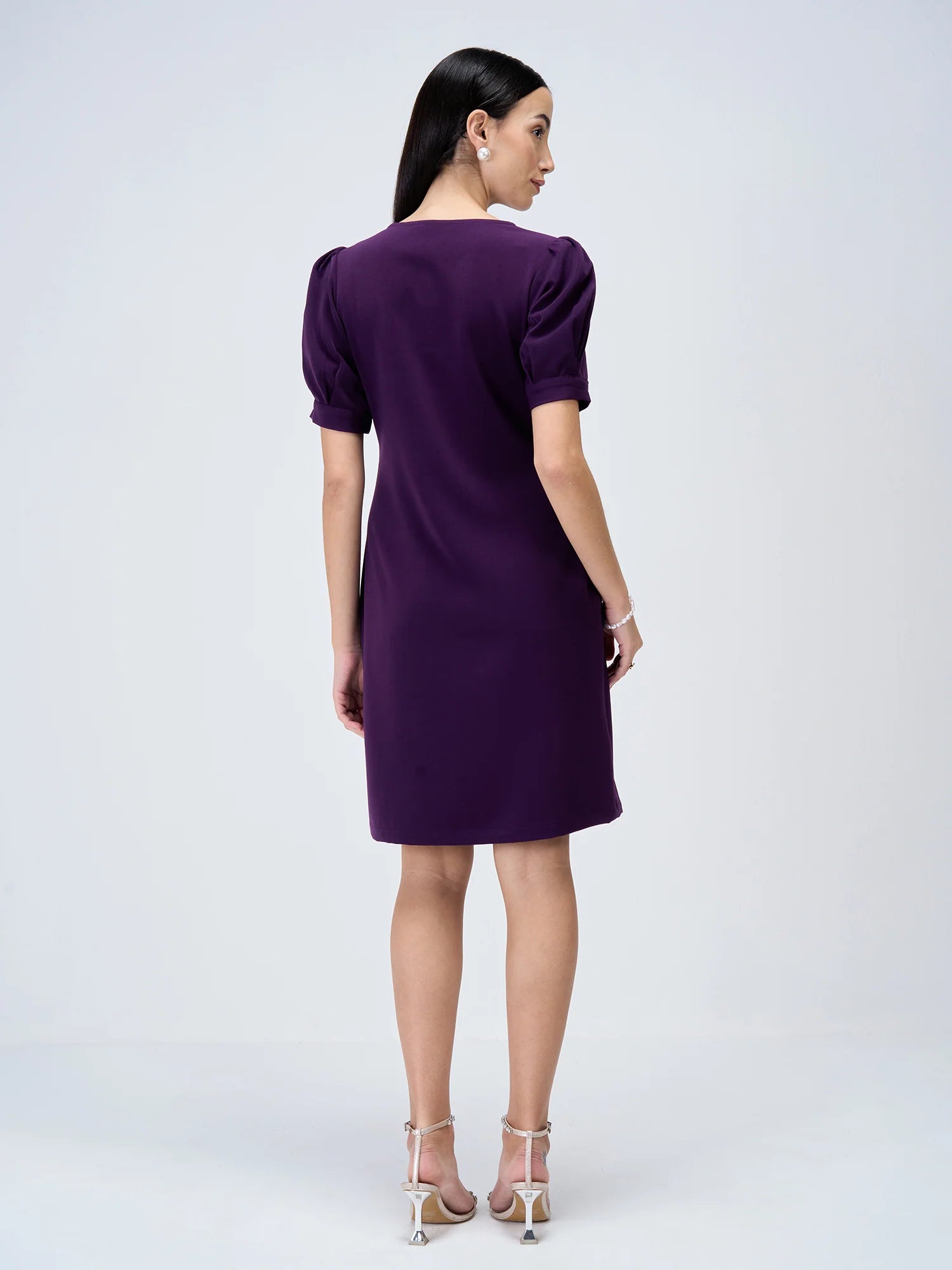 Valiant Balloon Sleeves Shift Dress-Purple