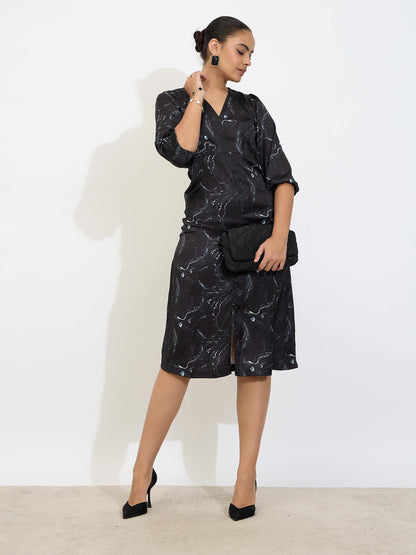 SO_Mintini Printed Faux Button Midi Dress-Multicolor