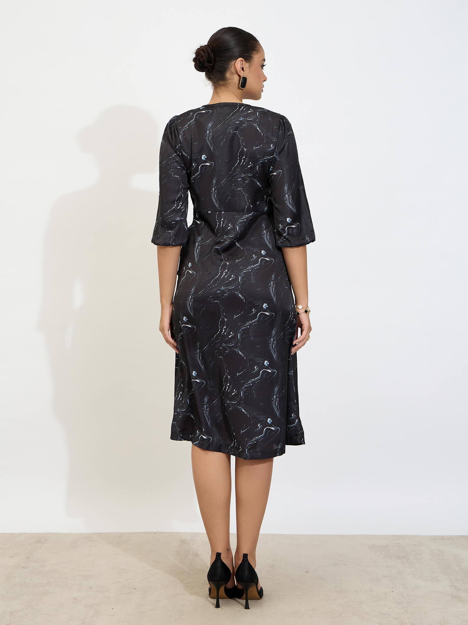 SO_Mintini Printed Faux Button Midi Dress-Multicolor