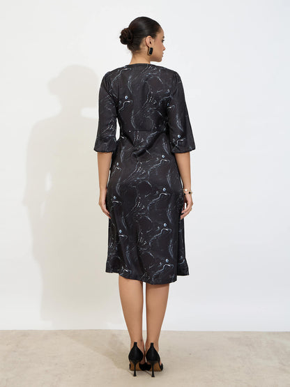 SO_Mintini Printed Faux Button Midi Dress-Multicolor