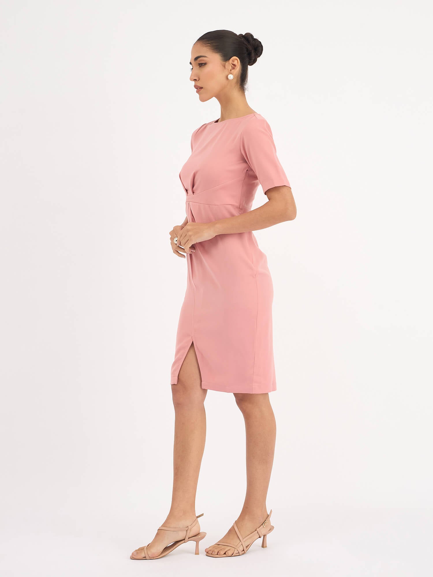 Aspiring Draped Sheath Dress - Blush Pink - SALT Attire