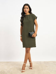 Elwood Side Button Shift Dress - Olive Green