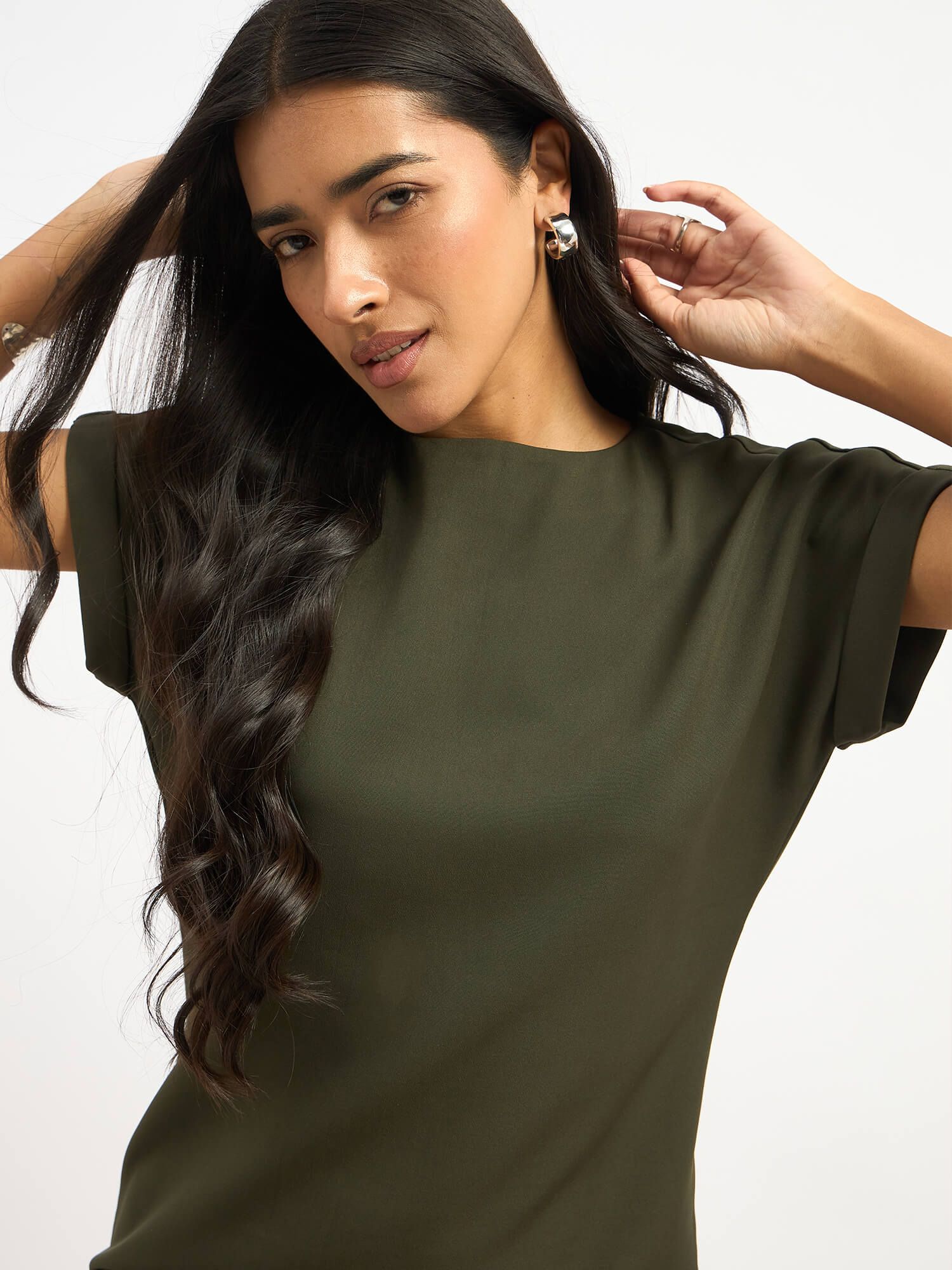 Elwood Side Button Shift Dress - Olive Green