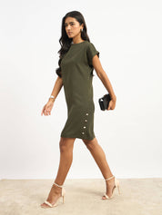 Elwood Side Button Shift Dress - Olive Green