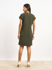 Elwood Side Button Shift Dress - Olive Green