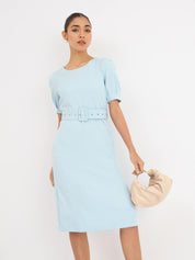 Amy Belted A-Line Dress - Blue