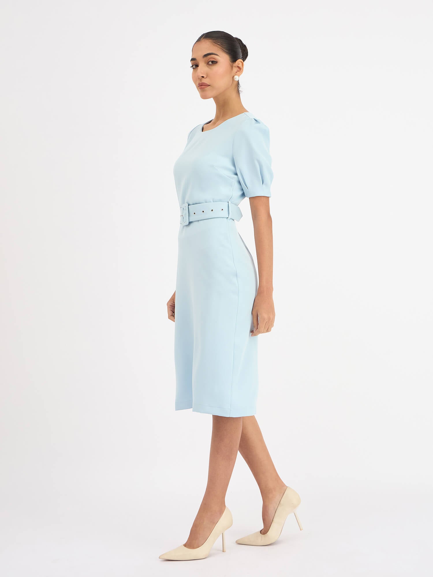 Amy Belted A-Line Dress - Blue