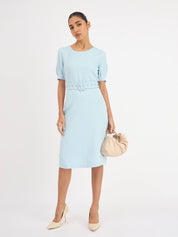 Amy Belted A-Line Dress - Blue