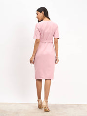 Fluorite D-Buckle Sheath Dress - Pastel Pink