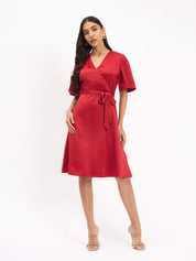 Bobby Faux Overlap Dress - Red