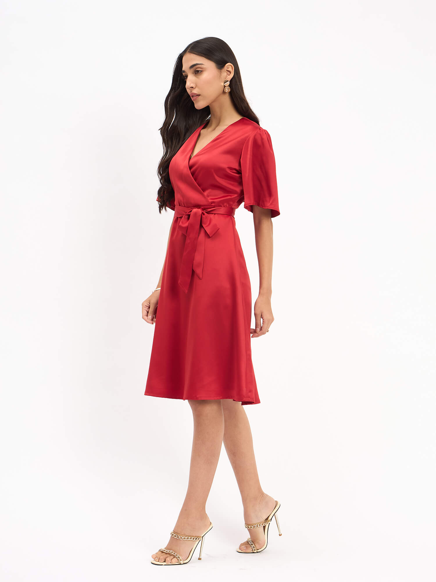 Bobby Faux Overlap Dress - Red