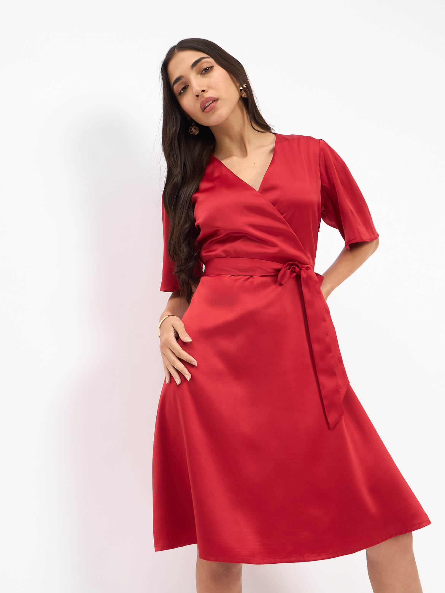 Bobby Faux Overlap Dress - Red