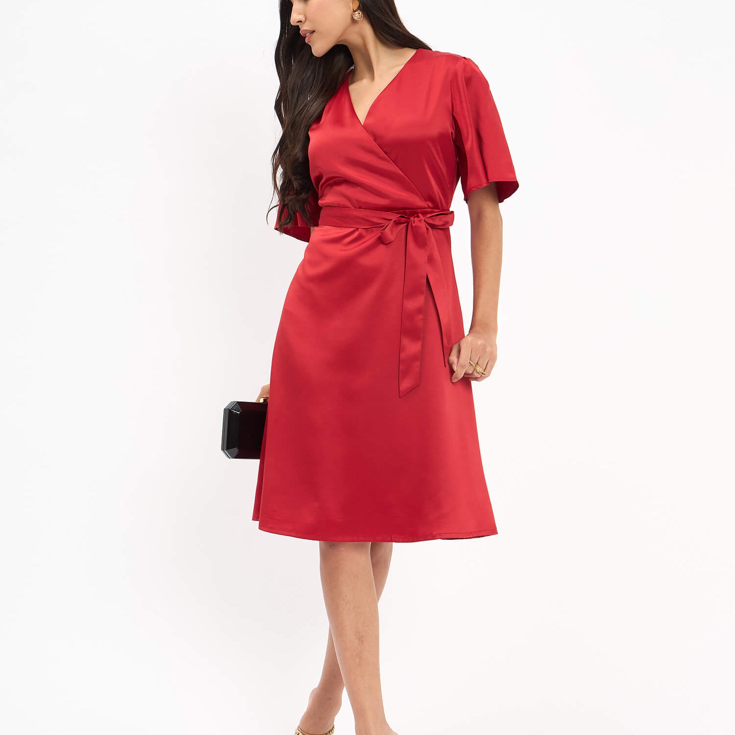 Bobby Faux Overlap Dress - Red