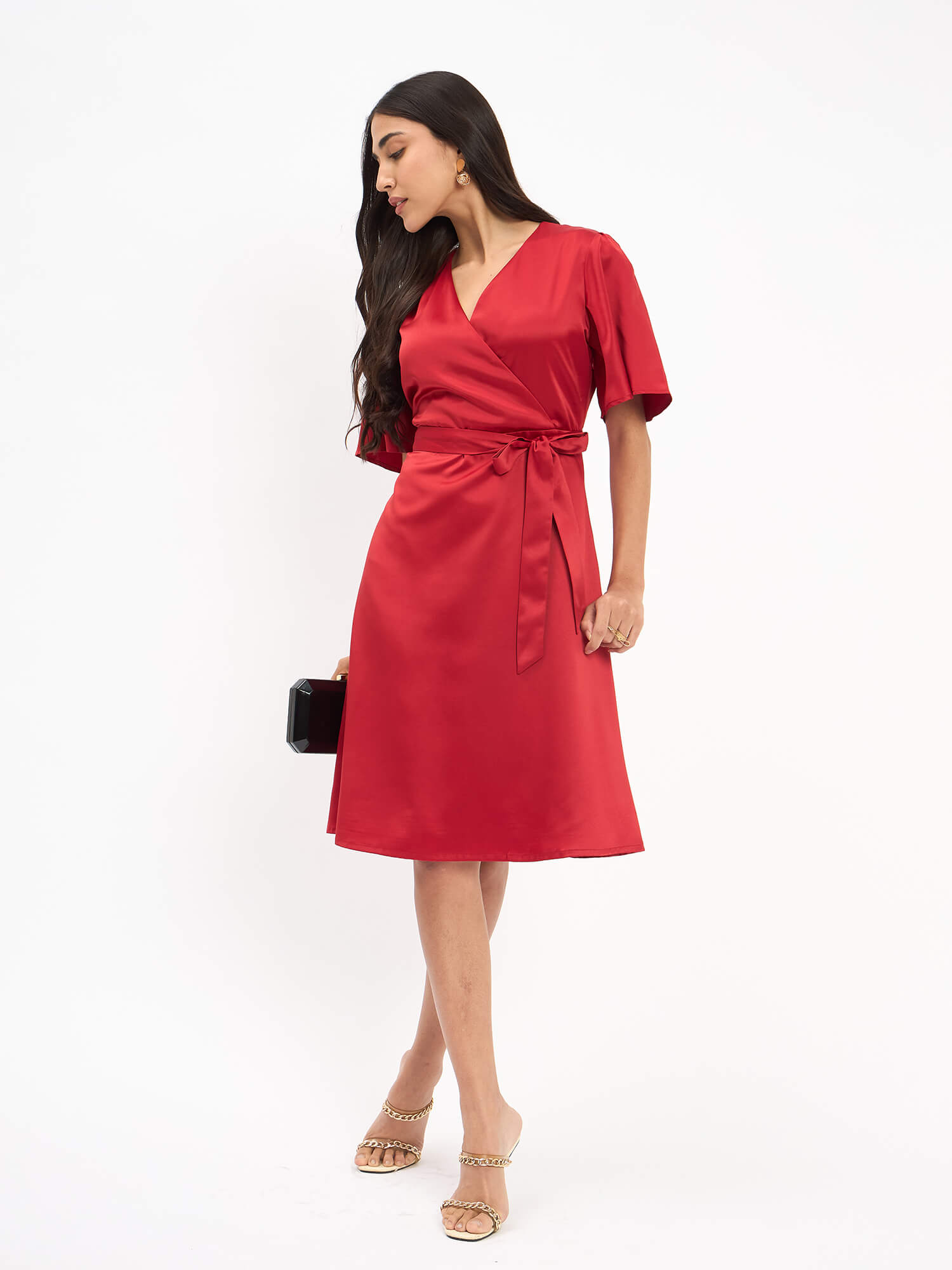 Bobby Faux Overlap Dress - Red