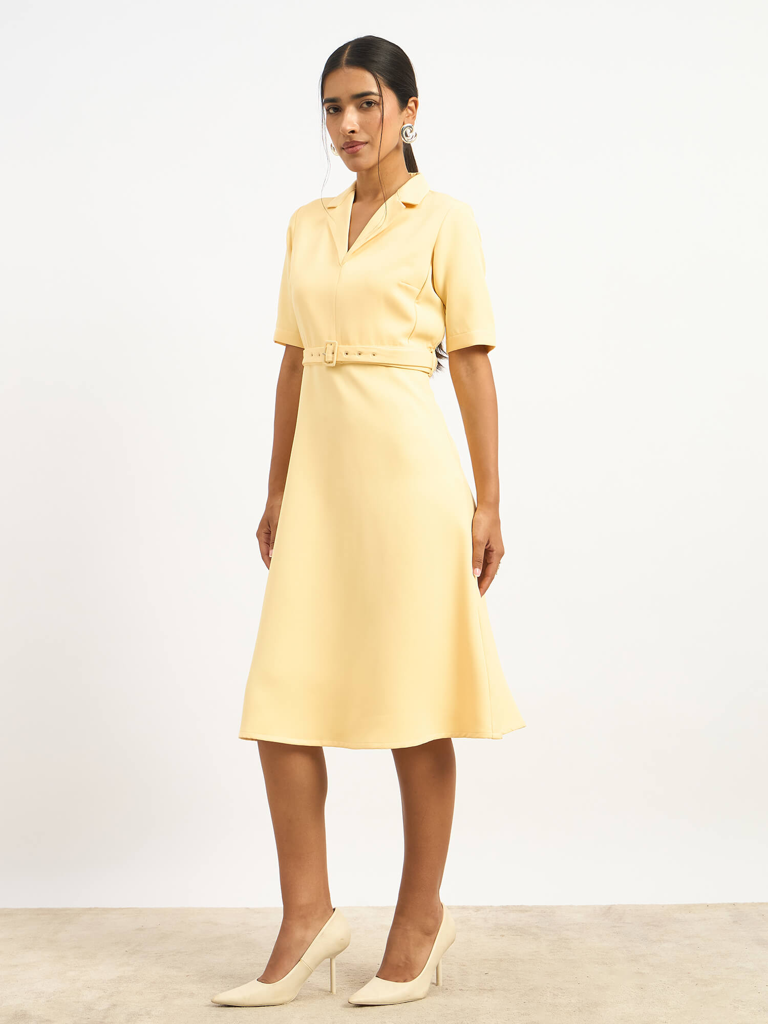 Simpatico Collared Dress - Pastel Yellow