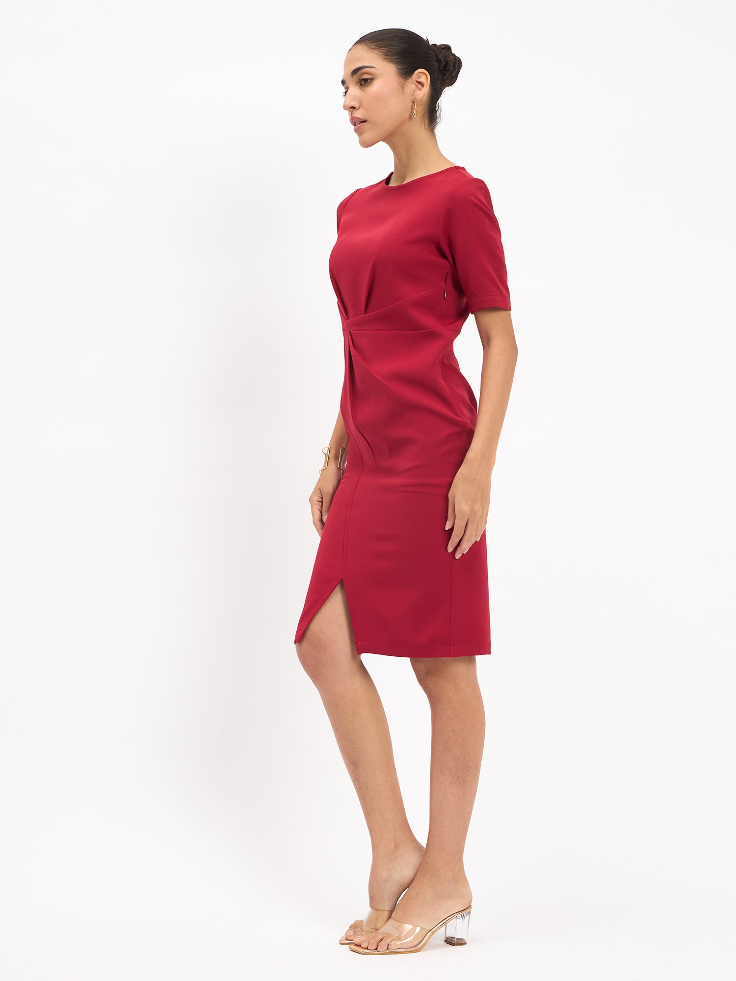 Aspiring Draped Sheath Dress - Red