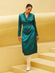 Alfie Shawl Collared Drape Dress - Teal