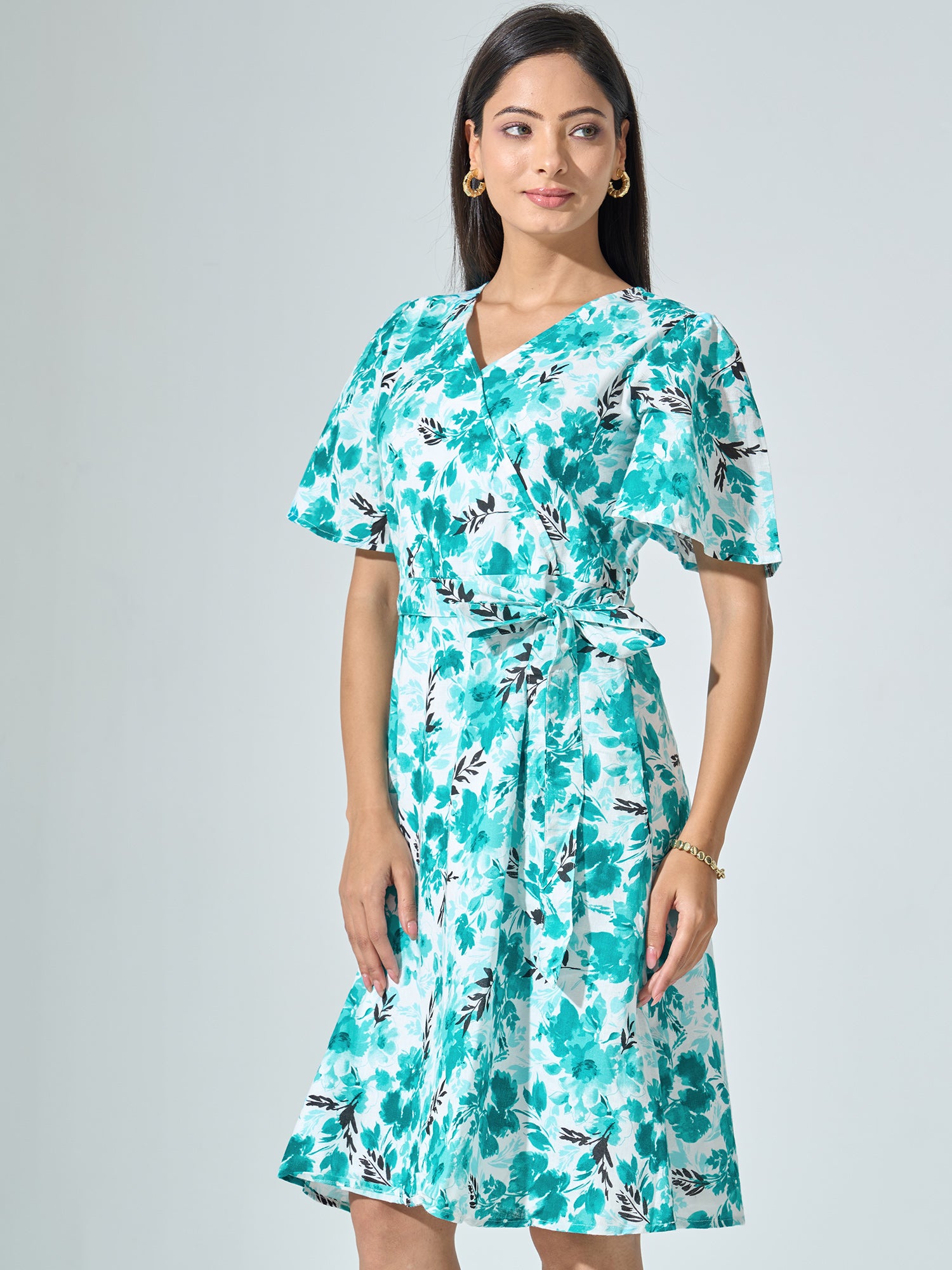 Seasaw Faux Wrap Dress - Green & White