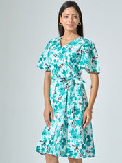 Seasaw Faux Wrap Dress - Green & White