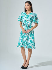 Seasaw Faux Wrap Dress - Green & White