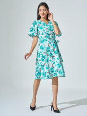 Seasaw Faux Wrap Dress - Green & White