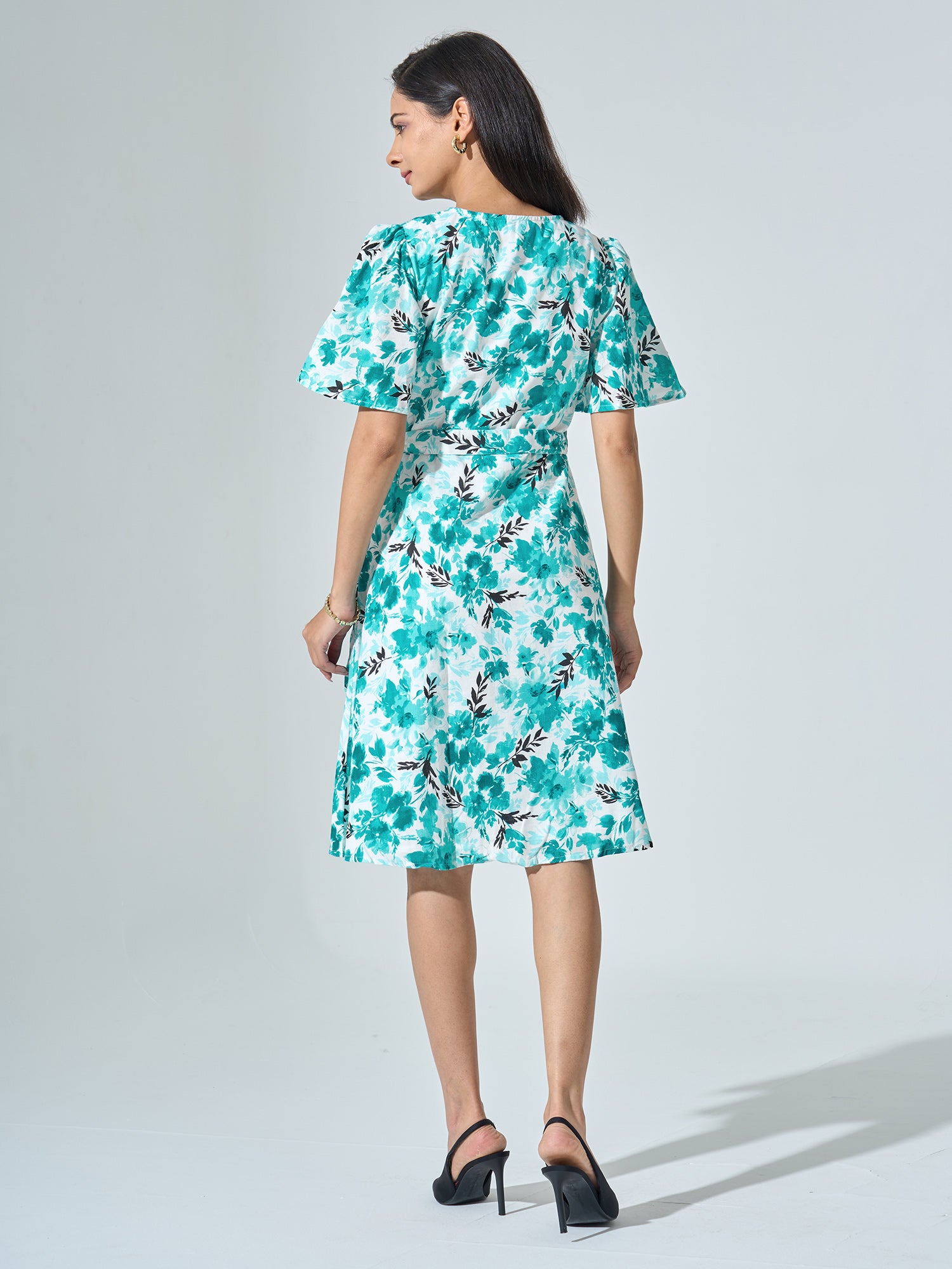 Seasaw Faux Wrap Dress - Green & White