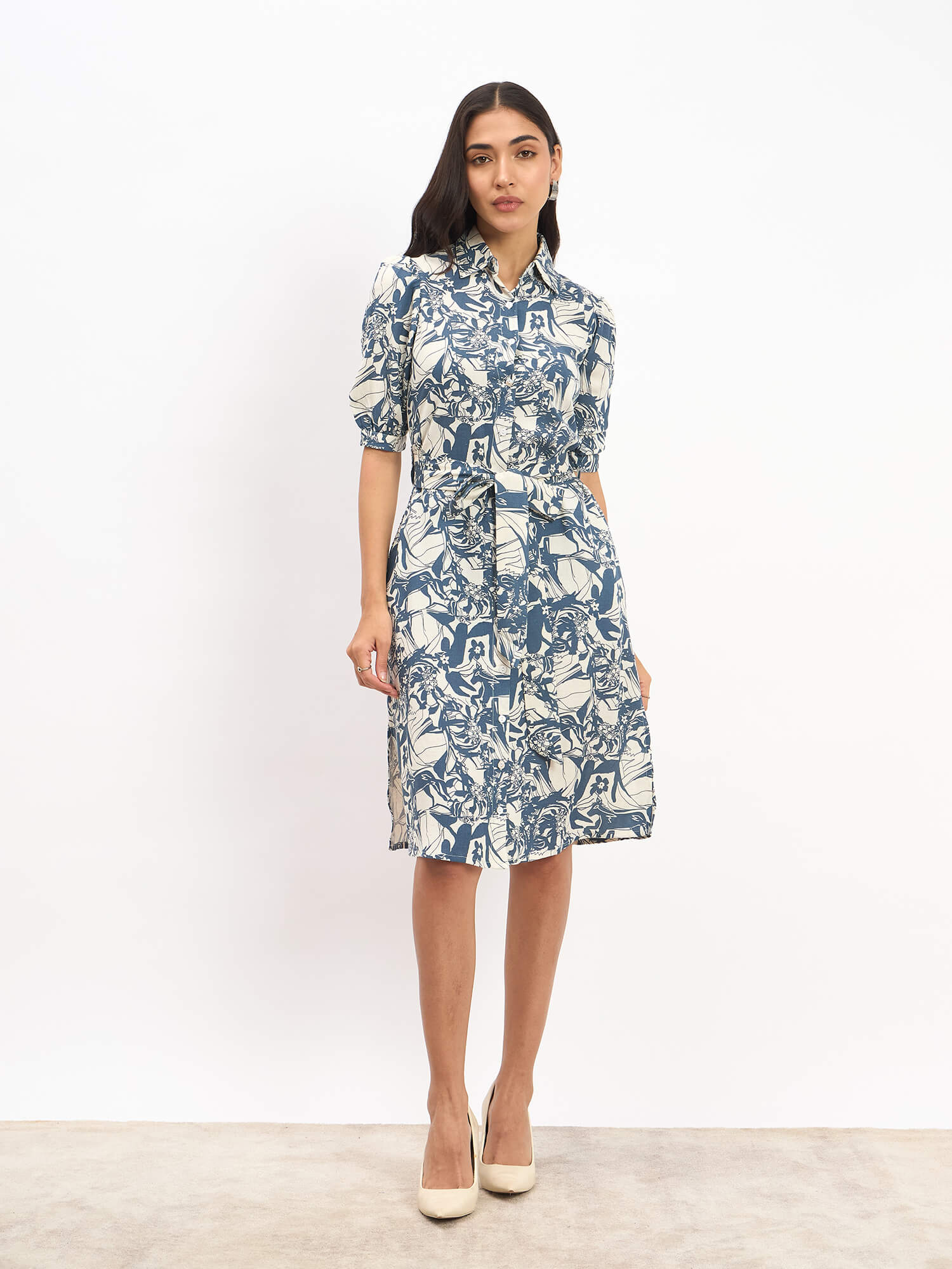 Benny Elbow Sleeve Shirt Dress - Blue