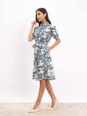 Benny Elbow Sleeve Shirt Dress - Blue