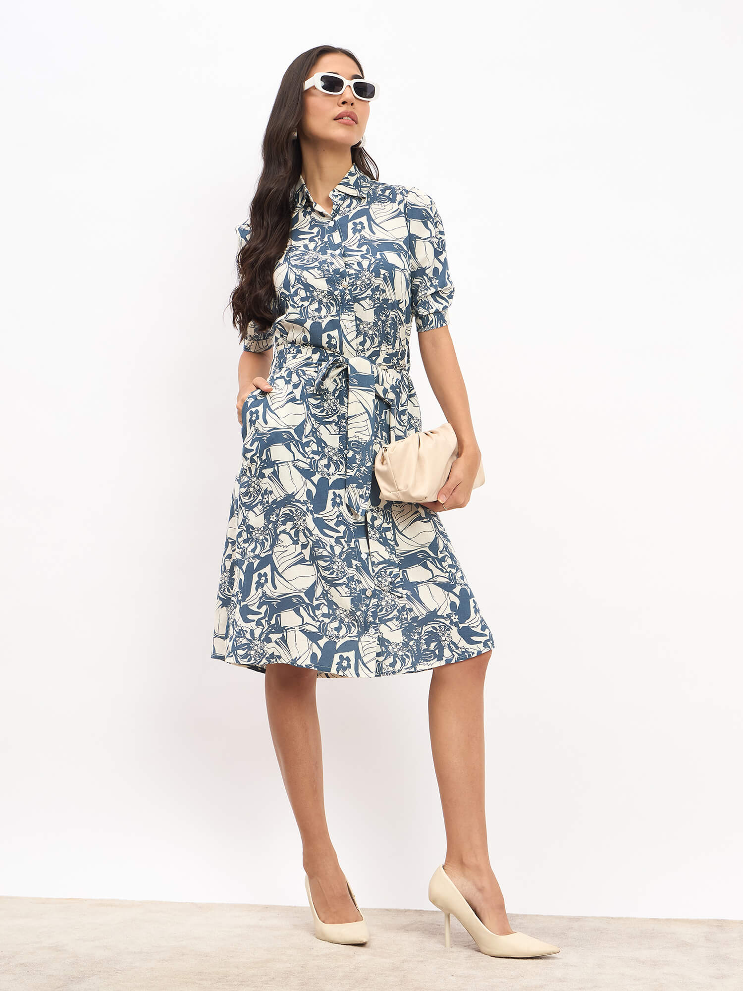 Benny Elbow Sleeve Shirt Dress - Blue