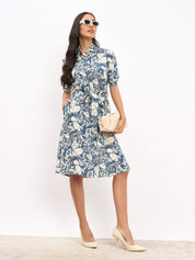 Benny Elbow Sleeve Shirt Dress - Blue