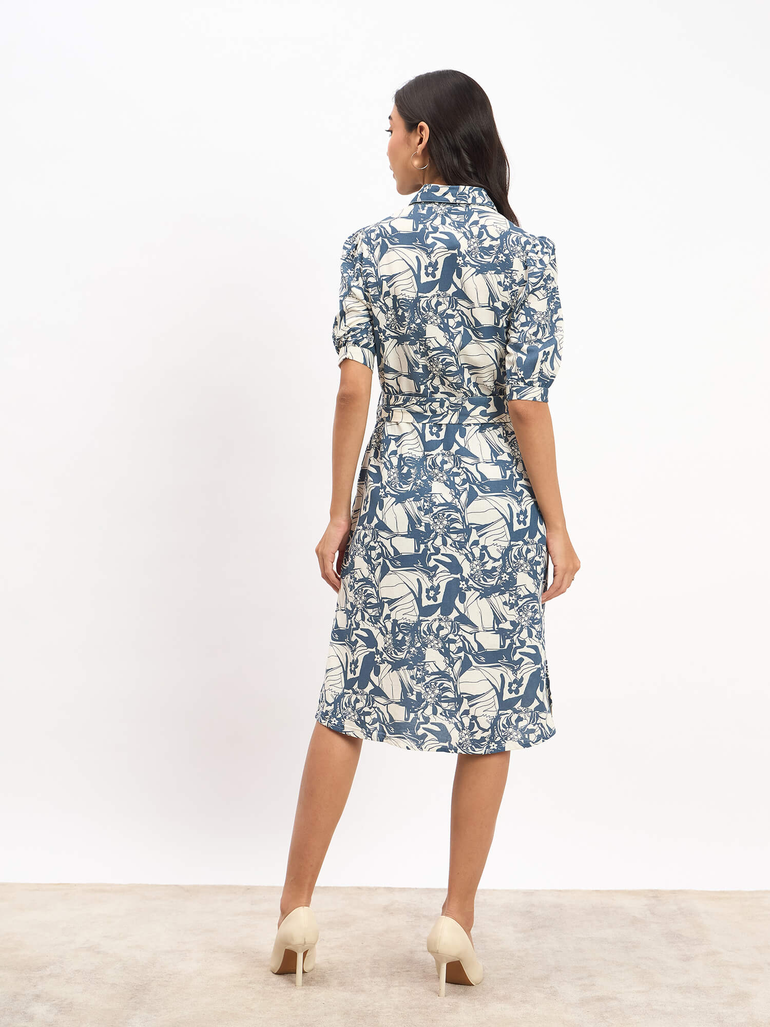 Benny Elbow Sleeve Shirt Dress - Blue