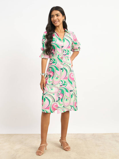 Melly V-Neck Shirt Dress - Multicolor