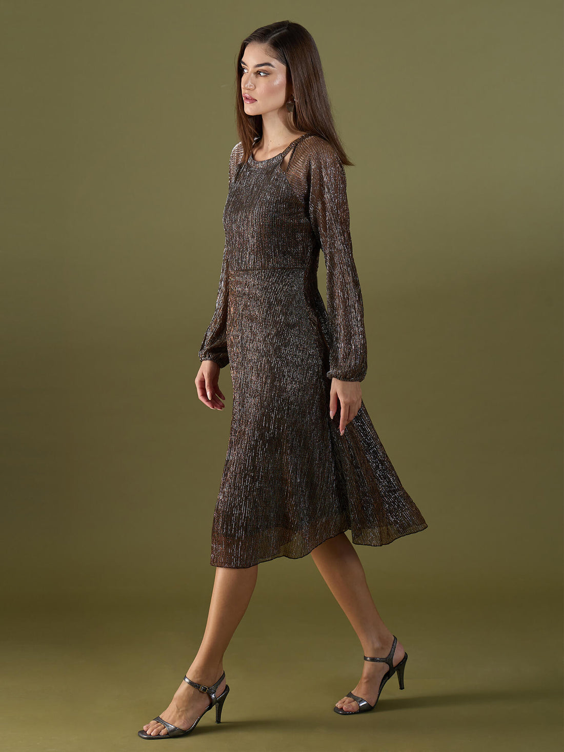 Nyx Plisse Cutout Dress - Bronze