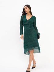 Beyonce Plisse Faux Wrap Dress -Green