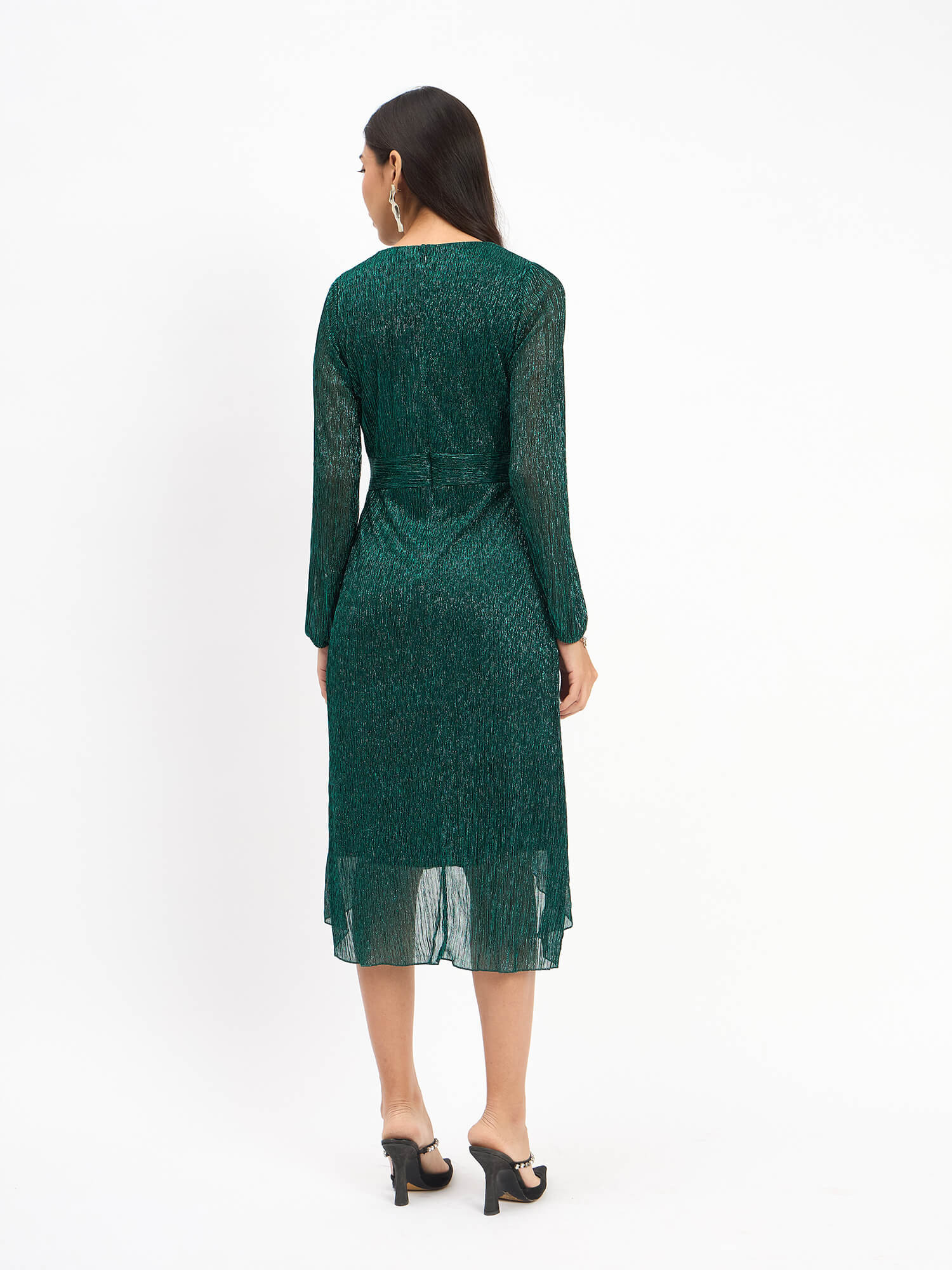 Beyonce Plisse Faux Wrap Dress -Green