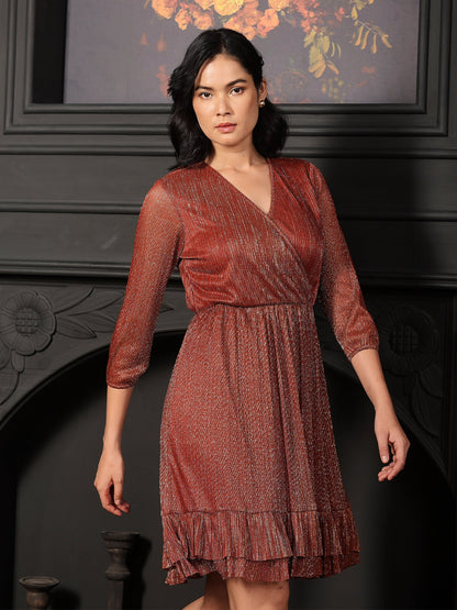 Joanna Elasticated Ruffle Dress - Rust