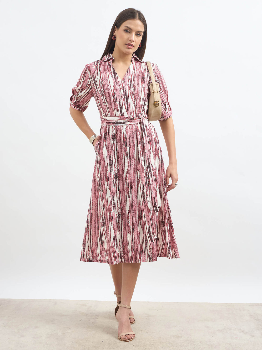 Sommer Belted Shirt Dress-Red & White