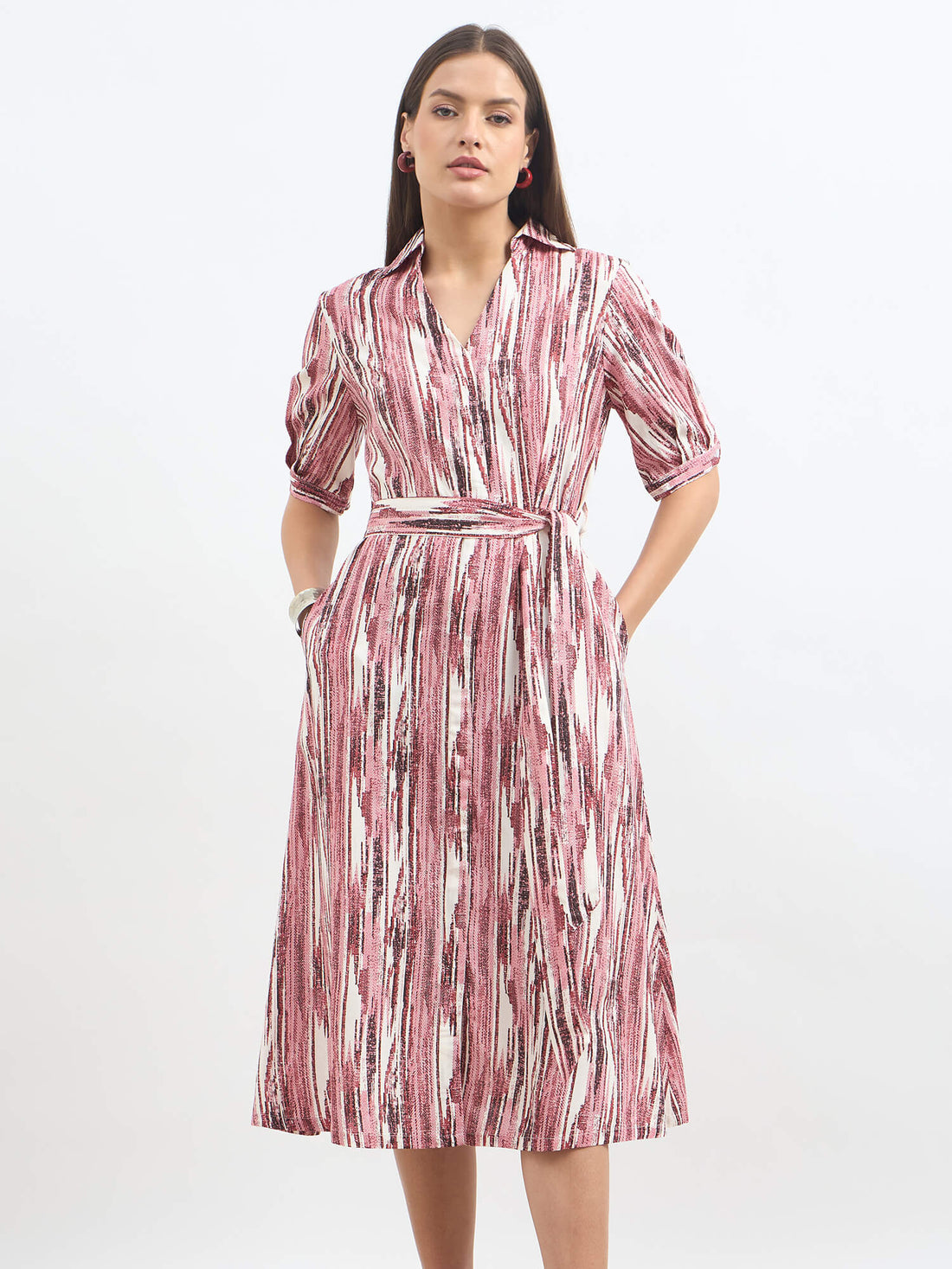 Sommer Belted Shirt Dress-Red & White