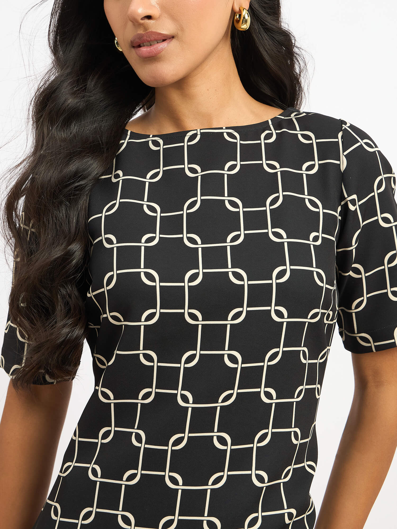 Quadrate Printed Shift Dress - Black - SALT Attire