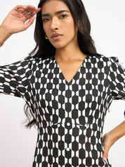 Rowan Printed Faux Button Midi Dress - Black & White