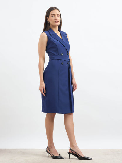 Viking Faux Double Breasted Blazer Dress - Ink Blue SALT Attire Viking Faux Double Breasted Blazer Dress - Ink Blue SALT Attire