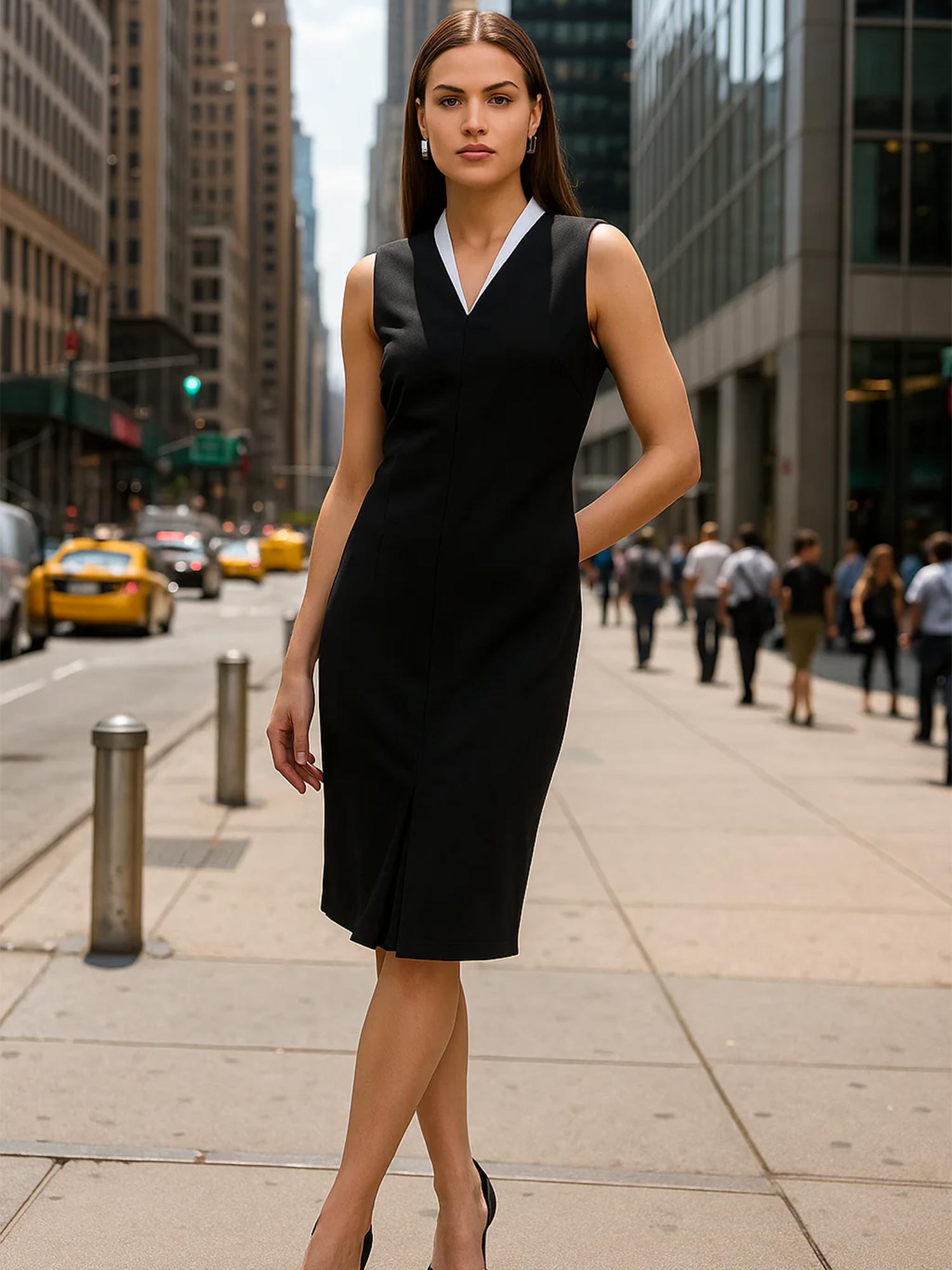 Jocelyn Contrast Neckline Sheath dress-Black&amp;White