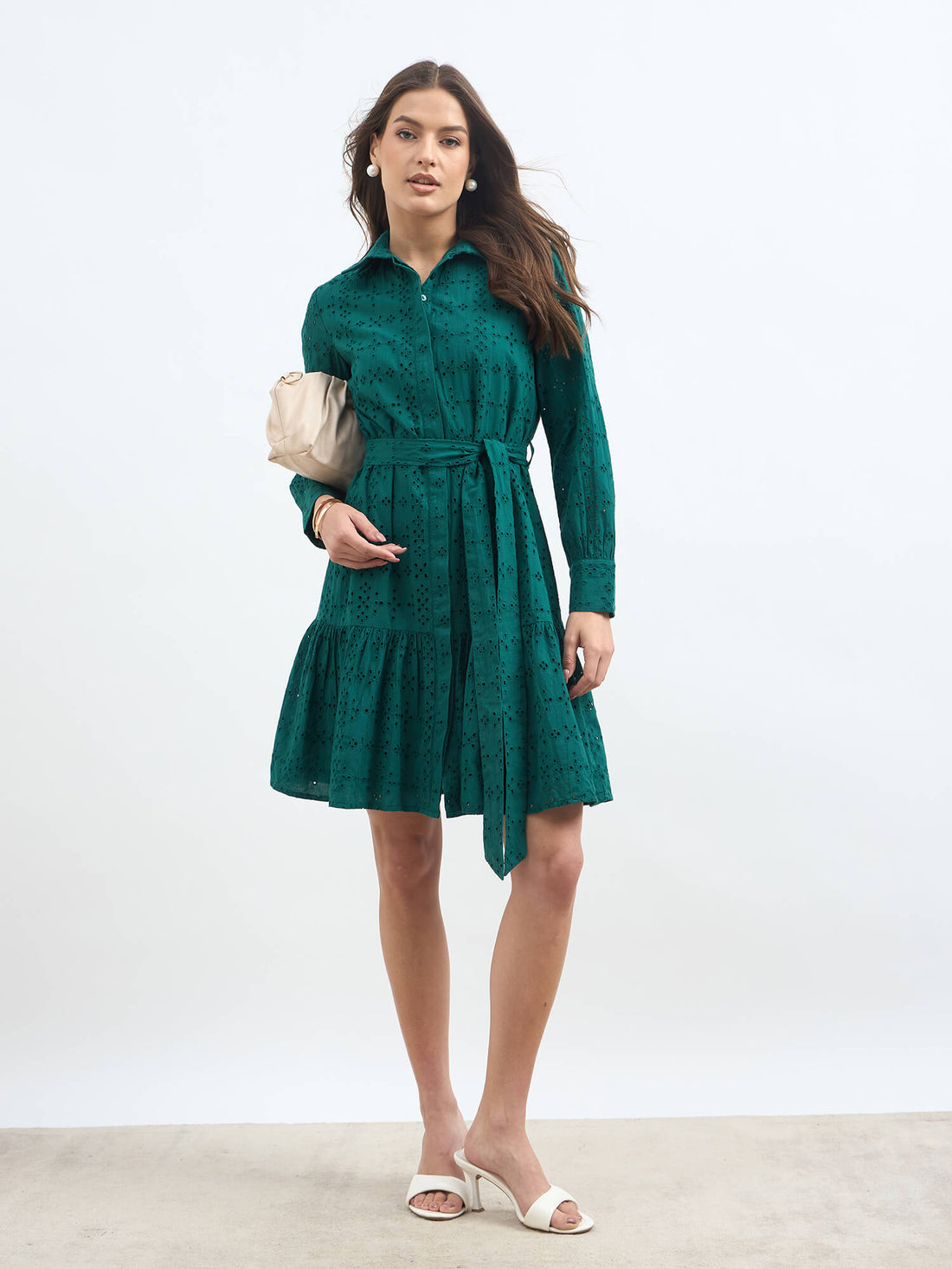 Betsy Schiffli Shirt Dress - Teal