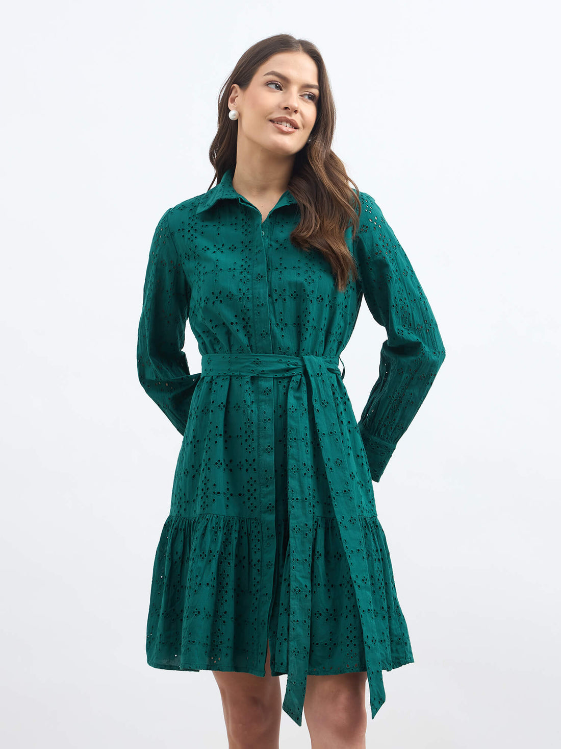 Betsy Schiffli Shirt Dress - Teal