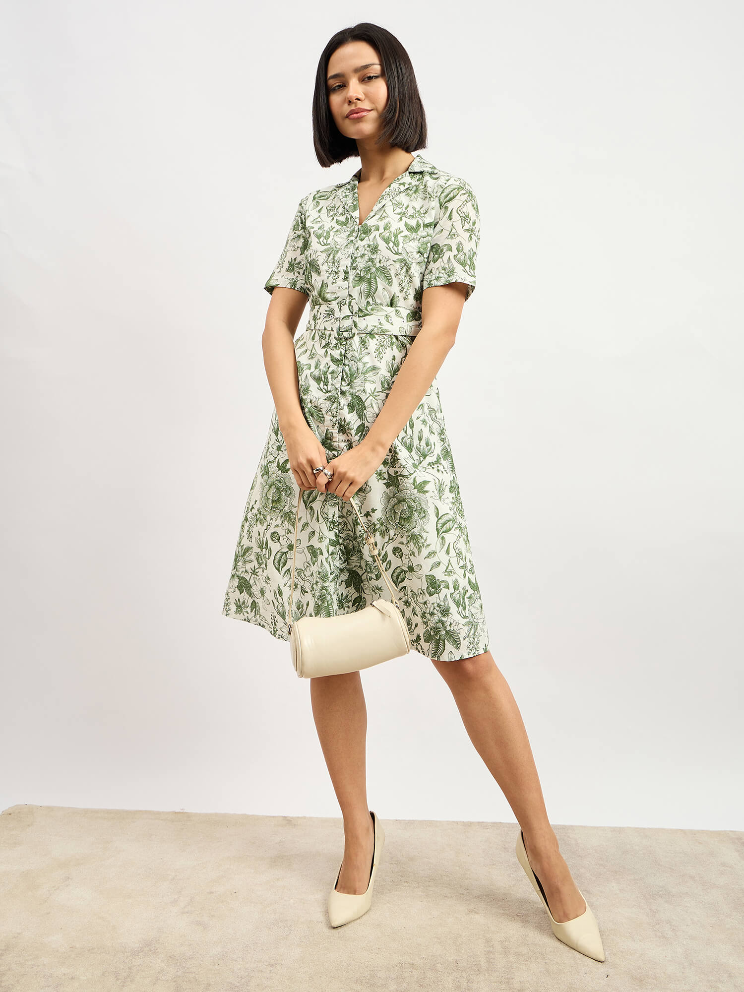 Pinnaca Floral Shirt Dress - Olive